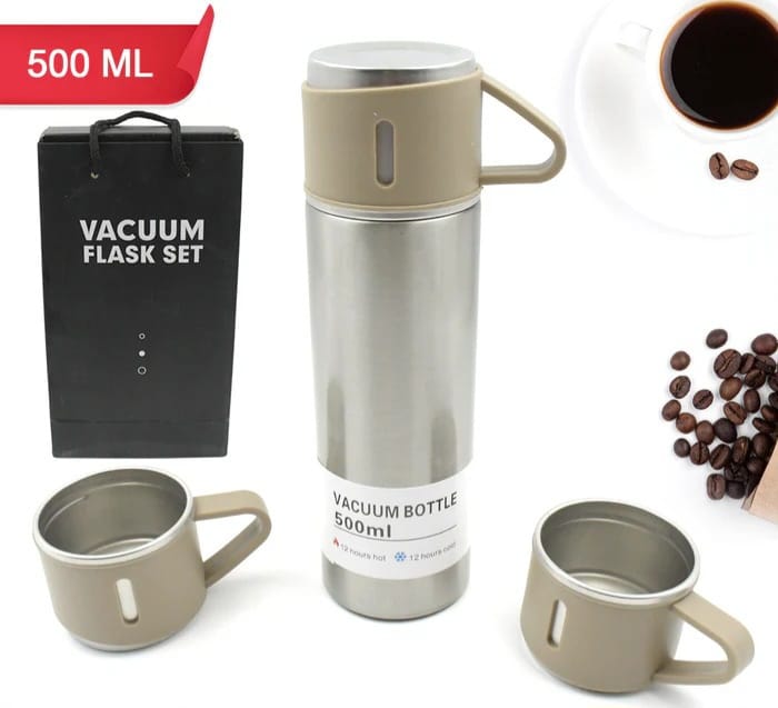 Vacuum Flask Set 3 Stainless Steel Cups - 500ml